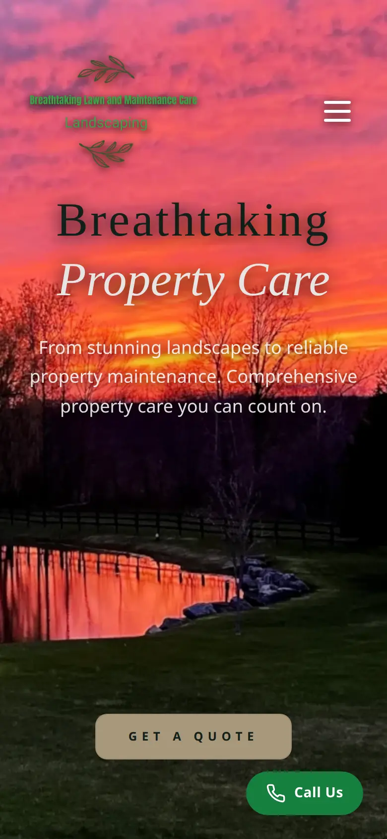 The Breathtaking Lawn and Maintenance Care website on a phone
